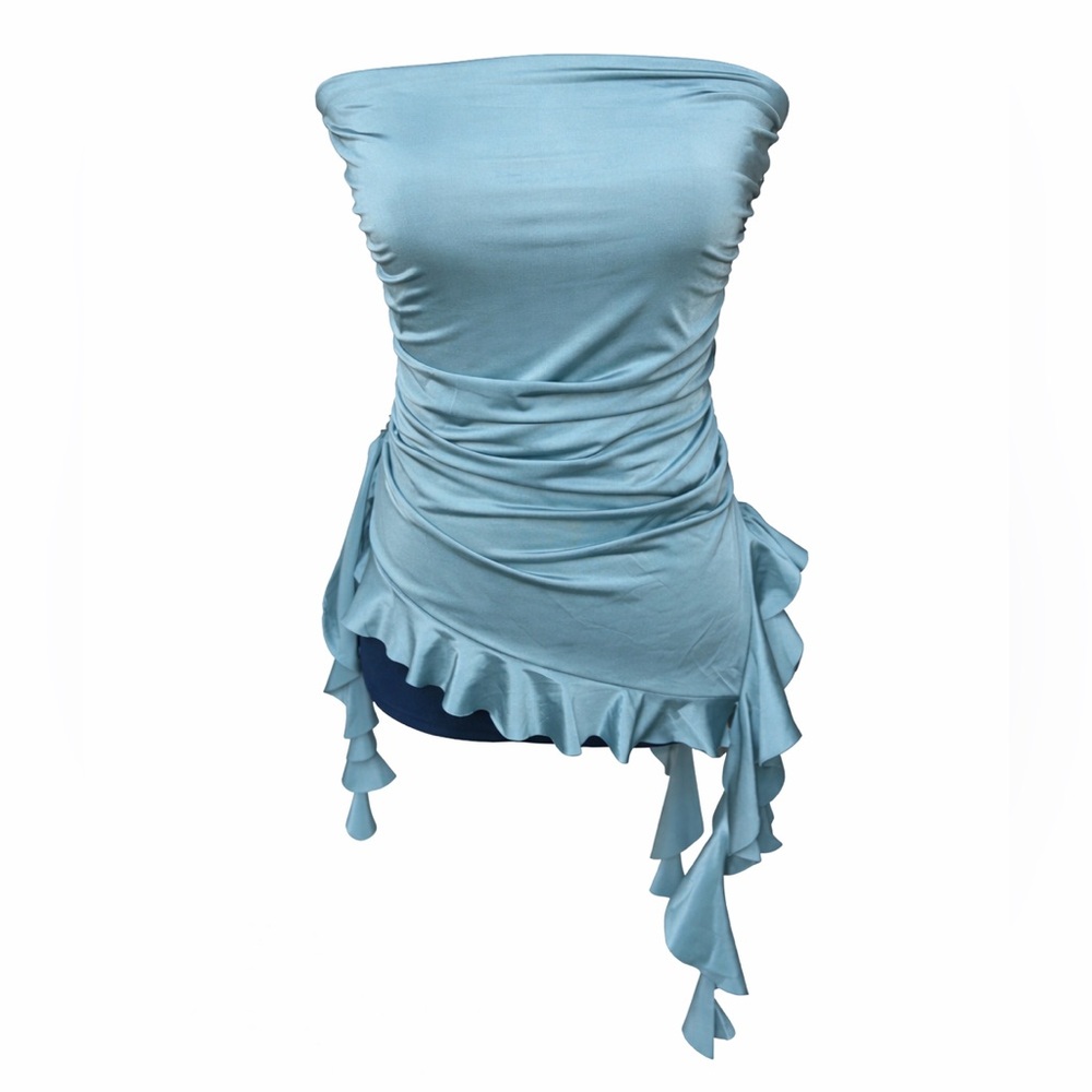 Thirty/Thirty LA Ruched Strapless Tube Top Ruffle Hem‎ Y2K Fairycore- Small